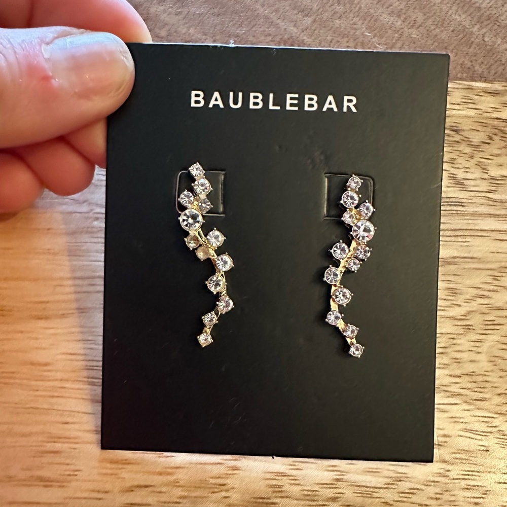 BaubleBar gold and crystal ear huggers
